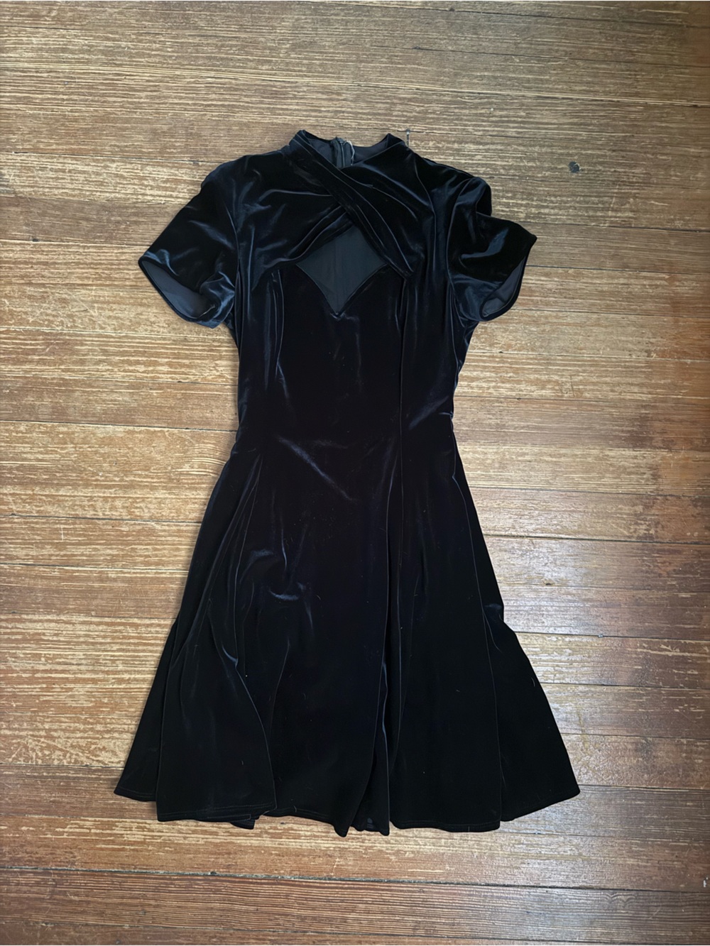 Vintage 90s 2000s Velvet High Neck Keyhole Cocktail Skater Dress